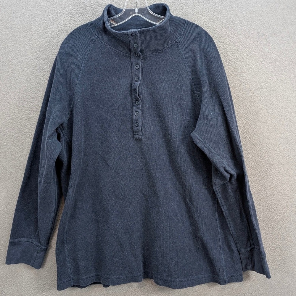 Duluth Trading Co‎ Long Sleeve Womens 2XL Button Neck Pullover Shirt Blue Cotton